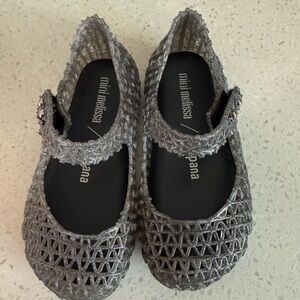 Mini Melissa Silver Glitter Jelly Mary Jane Sandals